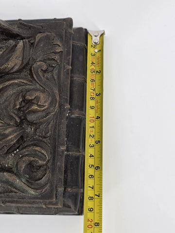 Antique Bronze Table Lamp with Palm Tree & Monkey, Beige Silk & Pleated Shade,