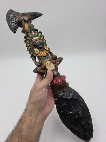 RARE VINTAGE Aztec Mayan Axe Spearhead Folk Art Sacrificial Obsidian Rain Stick