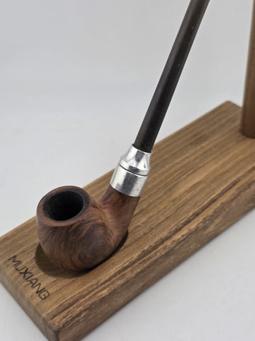 Rare Antique Briar Tobacco Pipe Bent Long Stem w Metal Band Estate Smoking Pipe