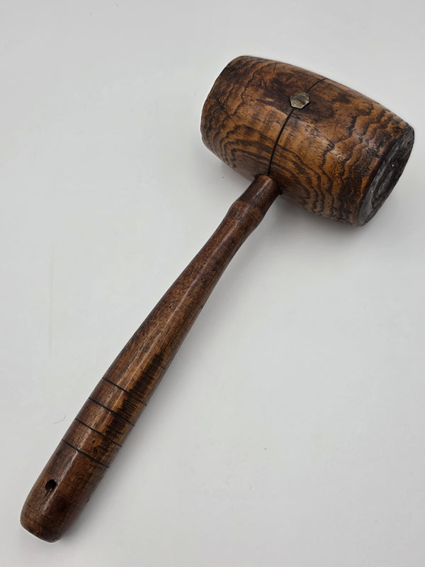 Antique 19th C Wooden Mallet Gavel Hammer Turned Handle & End 12" x 3"