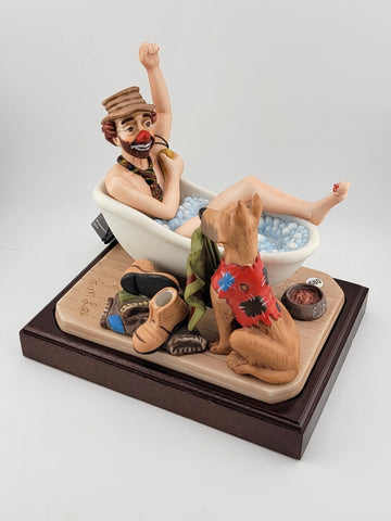Vintage Ron Lee A Hard Days Bath Porcelain sculpture Carnival Of Clowns Signed