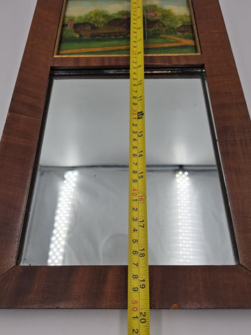 Antique 19th C American Empire Reverse Painted Glass Mahogany Divided Mirror