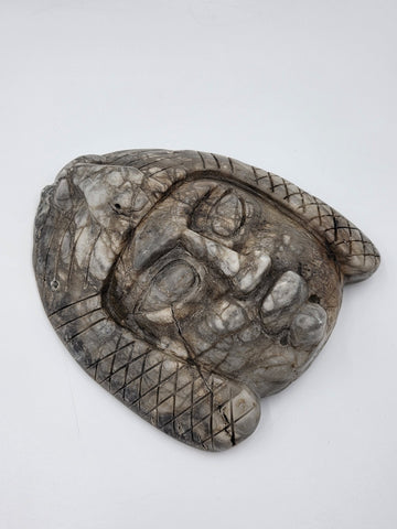 Antique Large Mayan Aztec Style Stone Tribal Ceremonial Mask Inlay 9” Statue