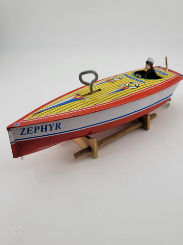 Vintage 1996 Schylling Tin SpeedBoat Zephyr Wind Up Toy LIMITED EDITION. Working