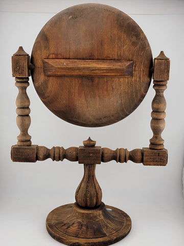 Vintage Wood Vanity Mirror Carved Swivel Round Gothic Witch Style