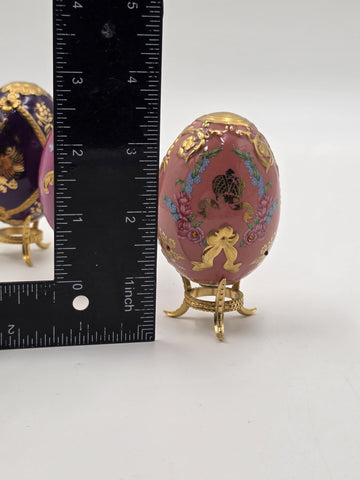 Set Of 4 Franklin Mint House of Faberge Jeweled Imperial Eggs Stands Boxed