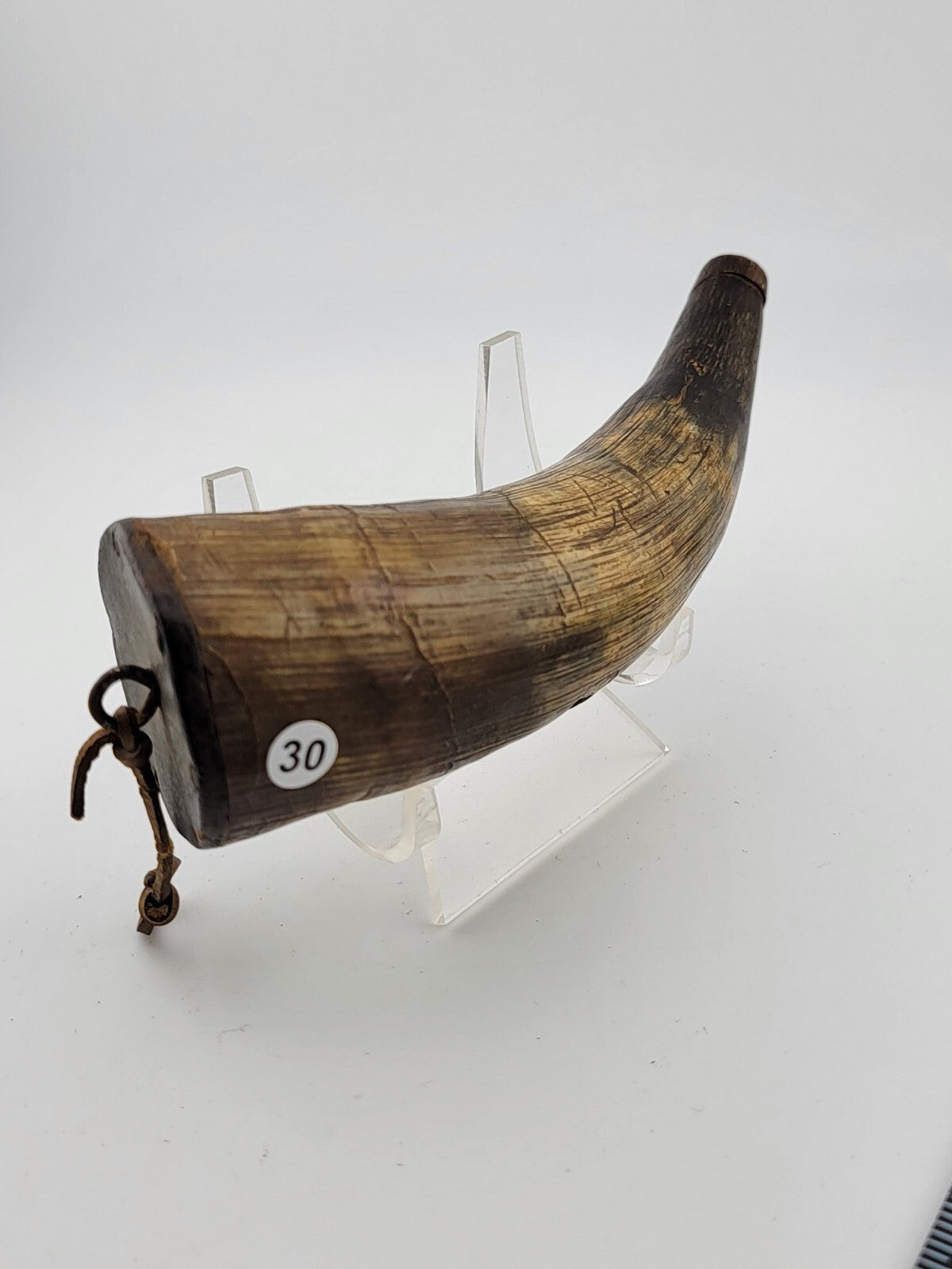 Rare 19th C Antique Civil War Era Black Powder Flask Natural Horn. Great Cond.