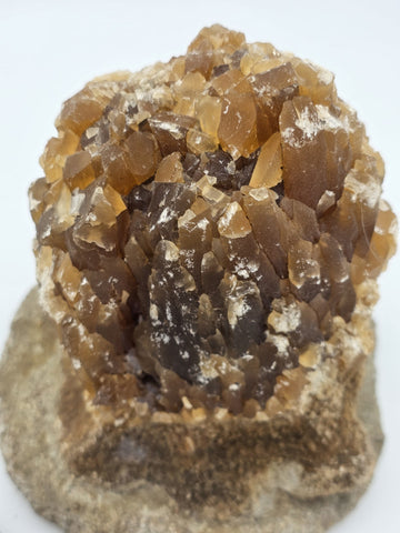 2 Natural Honey Brown Crystal Mineral Clusters Barite on Concrete Display Bases