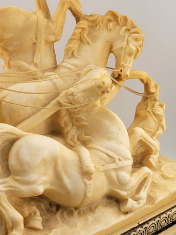 Vintage Santini Italy Figure Roman Gladiator Chariot and Horses Statue. Signed