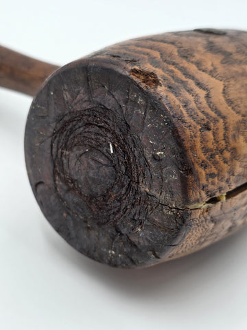 Antique 19th C Wooden Mallet Gavel Hammer Turned Handle & End 12" x 3"