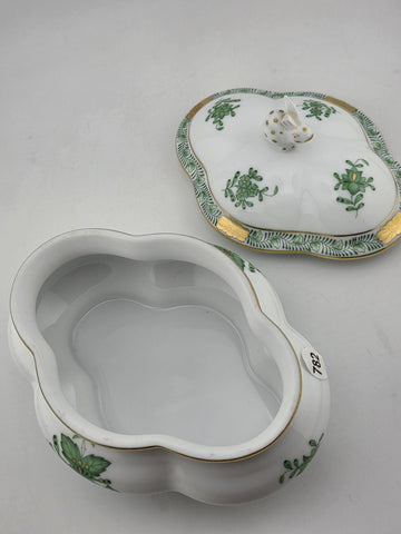Vintage Collectible Herend Chinese Bouquet Green Cov Bonbon W/Bunny. Read.
