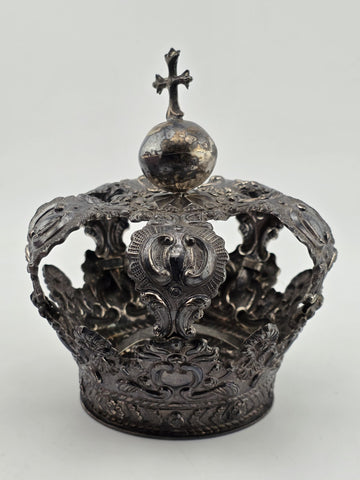 Rare Antique Spanish Colonial Silver Santo Madonna Crown Rare Cross Orb 19th C