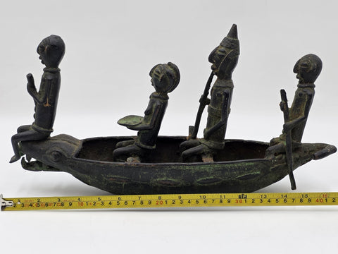 Authentic Mid Cent. 16" Benin Bronze Boat Sculpture African Tribal Lost Wax Art