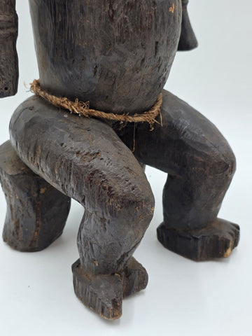 23" Antique Suku Congo Fertility Figure Wood Carving w/ Copper Wrap 1940s