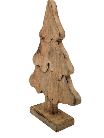 Vintage Table Top Wood Carved Christmas Tree. Solid Wood. 15 In Tall X 10In Wide