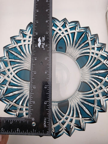 Gourgeous Collectible Vintage Caeser Crystal GOTHIC Large Canistrum Bowl Azure