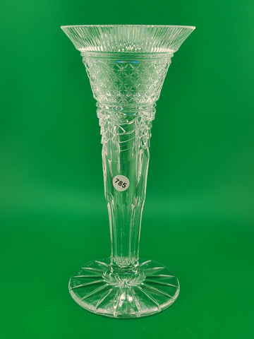 Rare William Yeoward Crystal 8" Trumpet Bud Vase Diamond Cut Fluted Rim England
