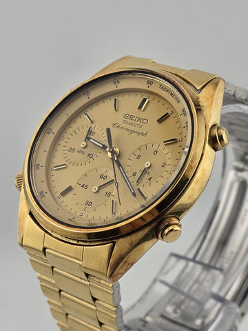 RARE VINTAGE SEIKO CHRONOGRAPH JAMES BOND 7A28-7020 JAPAN GOLD TONE MEN'S WATCH