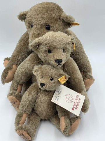 Rare Set Of 3 1982 Steiff Museum Teddy Bear Hand Signed Mohair Giengen Brenz