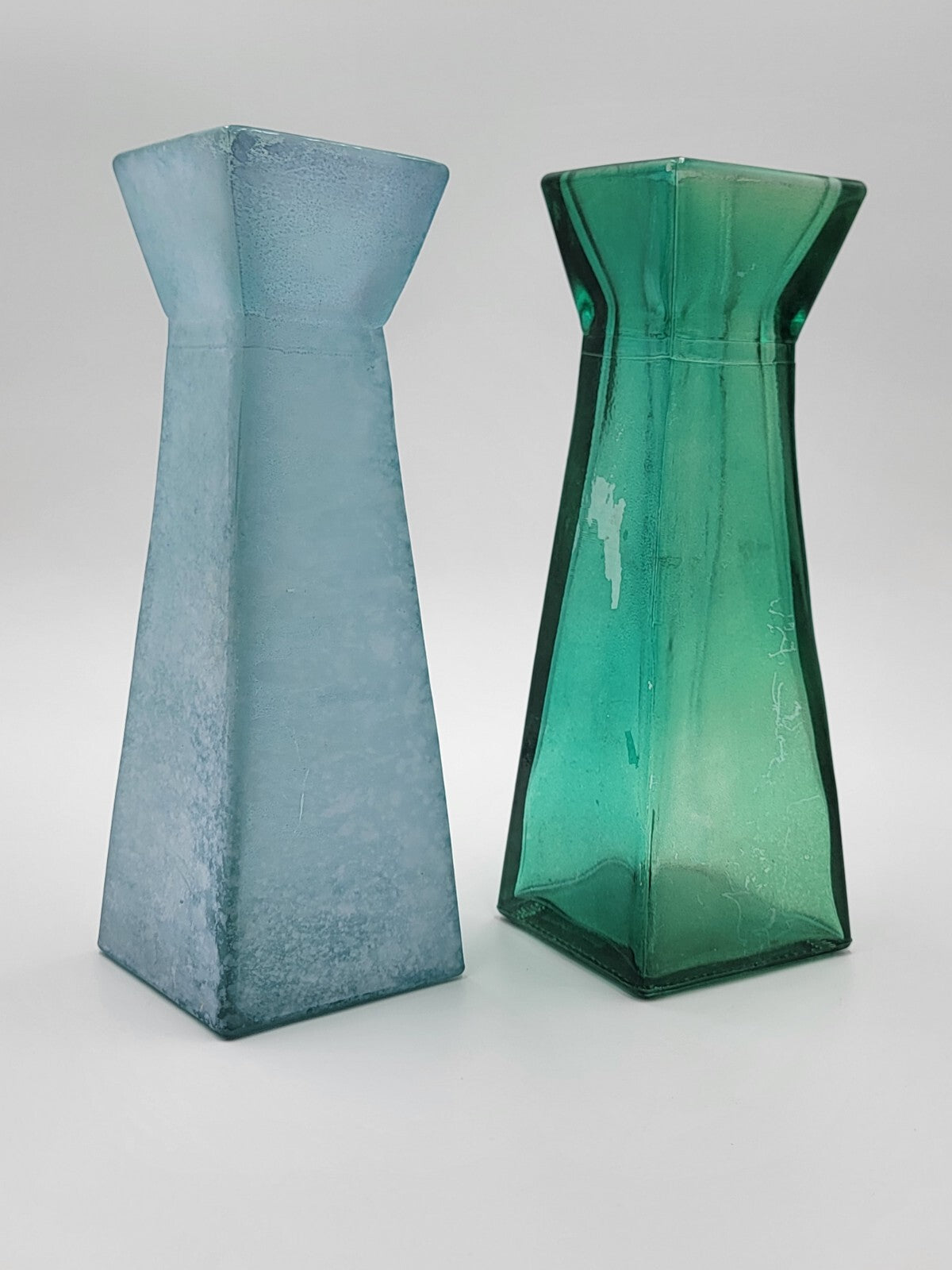 2 Cool Vidrios San Miguel Handmade Spain Recycled Glass Sea Green Textured Vases