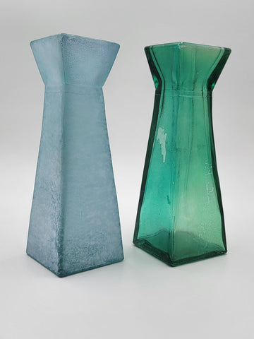2 Cool Vidrios San Miguel Handmade Spain Recycled Glass Sea Green Textured Vases