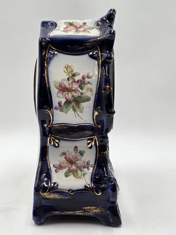 1889 WATERBURY Parlor No.98 Victorian Cobalt Blue Porcelain Ceramic Mantel Clock
