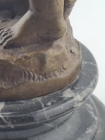 Antique 19th C Bronze Cupid Statue Clément Moreau Sculpture on Marble Base 9"