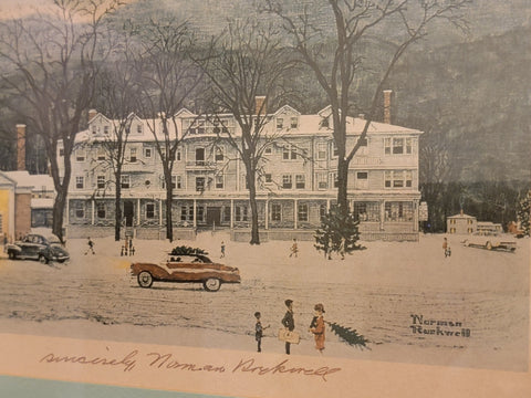 Rare Hand Signed Norman Rockwell "Stockbridge, Main Street At Christmas" 1967.