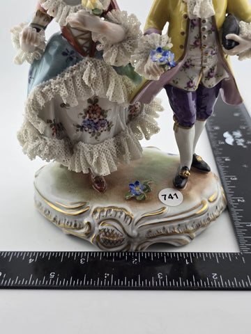 Vintage MCM Volkstedt Dresden Lace Porcelain Figurine GDR Courting Couple Rococo