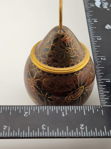 Vintage Cloisonné Enamel Brass Pear Shaped Trinket Box with Stem Floral Design