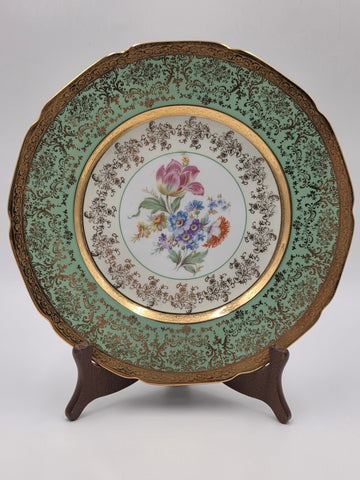 Set Of 6 Vintage Le mieux China 24K Gold Trim Mint Green Floral Cabinet Plates