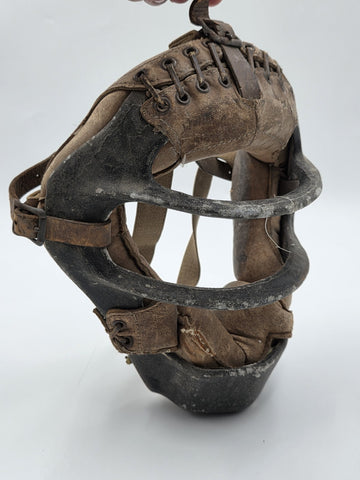 Rare Antique C 1920's Cast Iron & Leather Baseball Catcher Umpire Face Mask