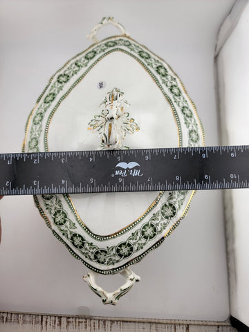 RARE BISHOP & STONIER ENGLAND RODEN GREEN COVERED TUREEN & LID 24K GOLD TRIM