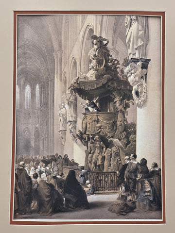 Pulpit in St. Gudule” 19th C British Lithograph Day & Son Queen’s Printer. 20x16
