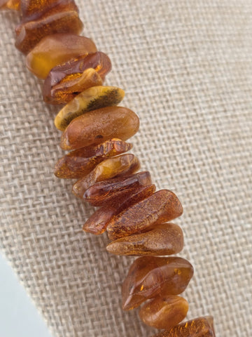 Vintage Genuine Baltic Cognac Amber Chunky Bead Necklace Long 26" Graduated.