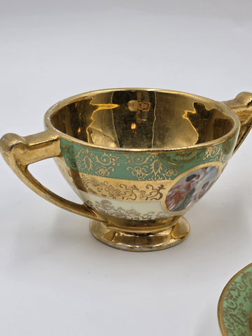 Vintage Lemieux China 24k Gold Gilt Hand Painted Tea / Coffee service For 4.