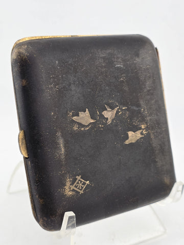 Rare Antique Japanese Maki-e Lacquer Cigarette Case Mt Fuji Rickshaw Scene Meiji