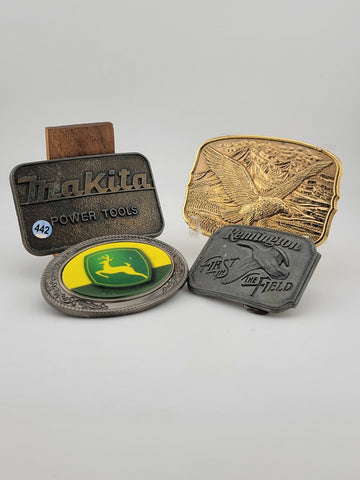 Lot Of 4 Vintage Collectible Belt Buckles. Remington, J. Deer, Makita, Eagle.