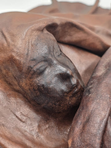 One Of A Kind XL Signed Costa Rican Hand Sculpted Leather Wall Relief Woman 1970