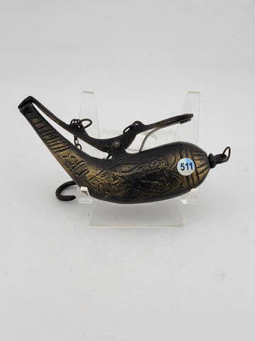 Rare Antique 18th C Ottoman Islamic Bronze Engraved Black Powder Gun Flask.