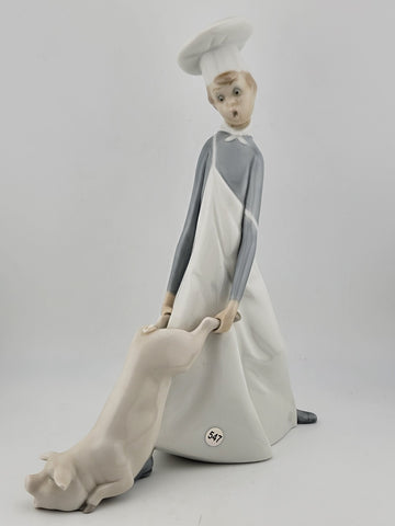Vintage Lladro "Cook In Trouble" Boy With Pig #4608 Matte Finish. VG Cond.