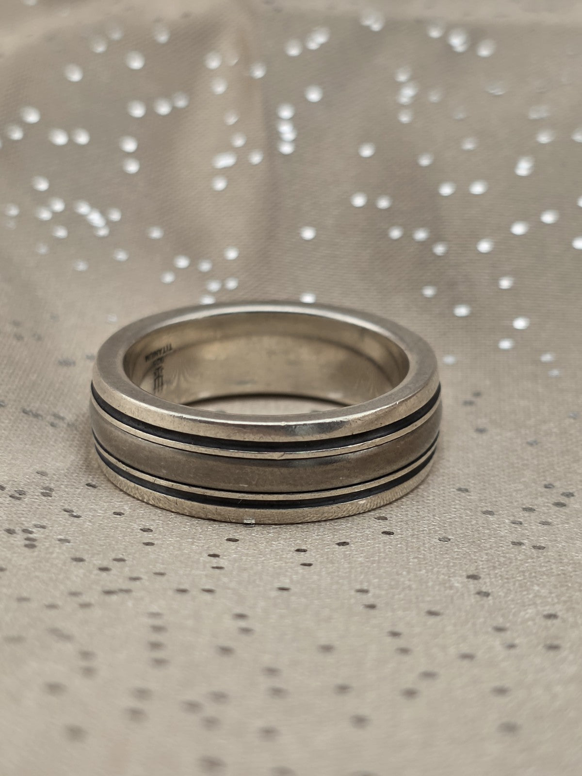 Rare James Avery 925 Sterling Silver Titanium Men's Wedding Band Ring Size 11.5