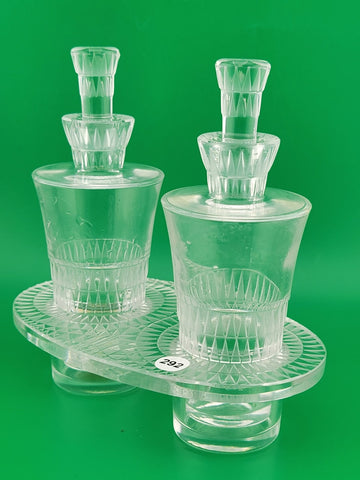 Rare Antique Lalique Crystal "Bourgueil" Oil & Vinegar Cruet Set. Excellent Cond