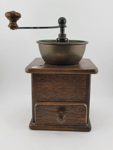 Rare DE Vintage European Manual Solid Wood Cast Iron Coffee Grinder With Drawer.
