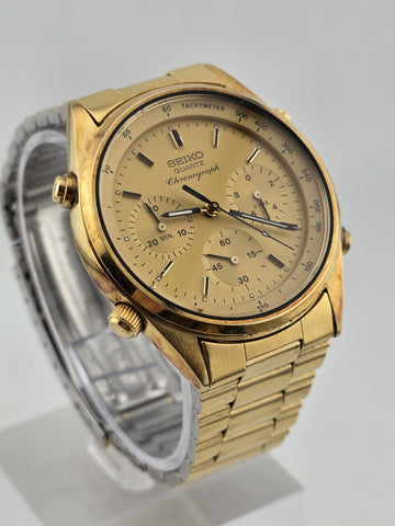 RARE VINTAGE SEIKO CHRONOGRAPH JAMES BOND 7A28-7020 JAPAN GOLD TONE MEN'S WATCH