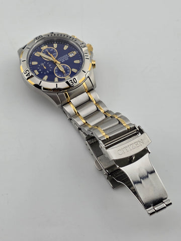 Citizen GN-4-S Chronograph 100M Two-Tone Blue Dial Quartz Men’s Watch. Working