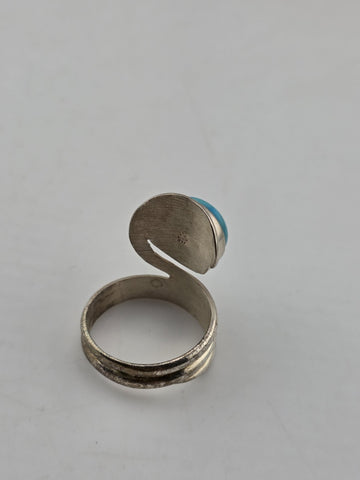 Sterling Silver Turquoise Modernist Swirl Ring 925 China Size 9 Vintage Style