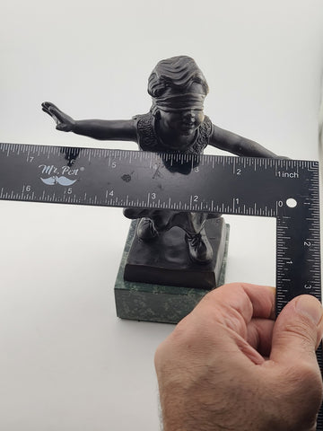 Giuseppe Ferrari, Italian(1840-1905) “Blindfold Girl” Bronze Sculpture on Marble