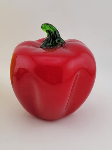 3 Vintage Glass Vegetable Peppers with Stem Murano Style Red Yellow Green