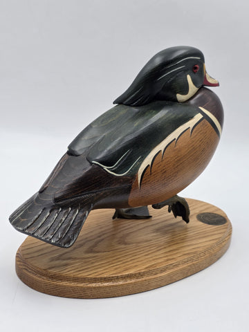 1996-97 Ducks Unlimited Gordan Alcorn Drake wood Duck Decoy Statue. Signed.
